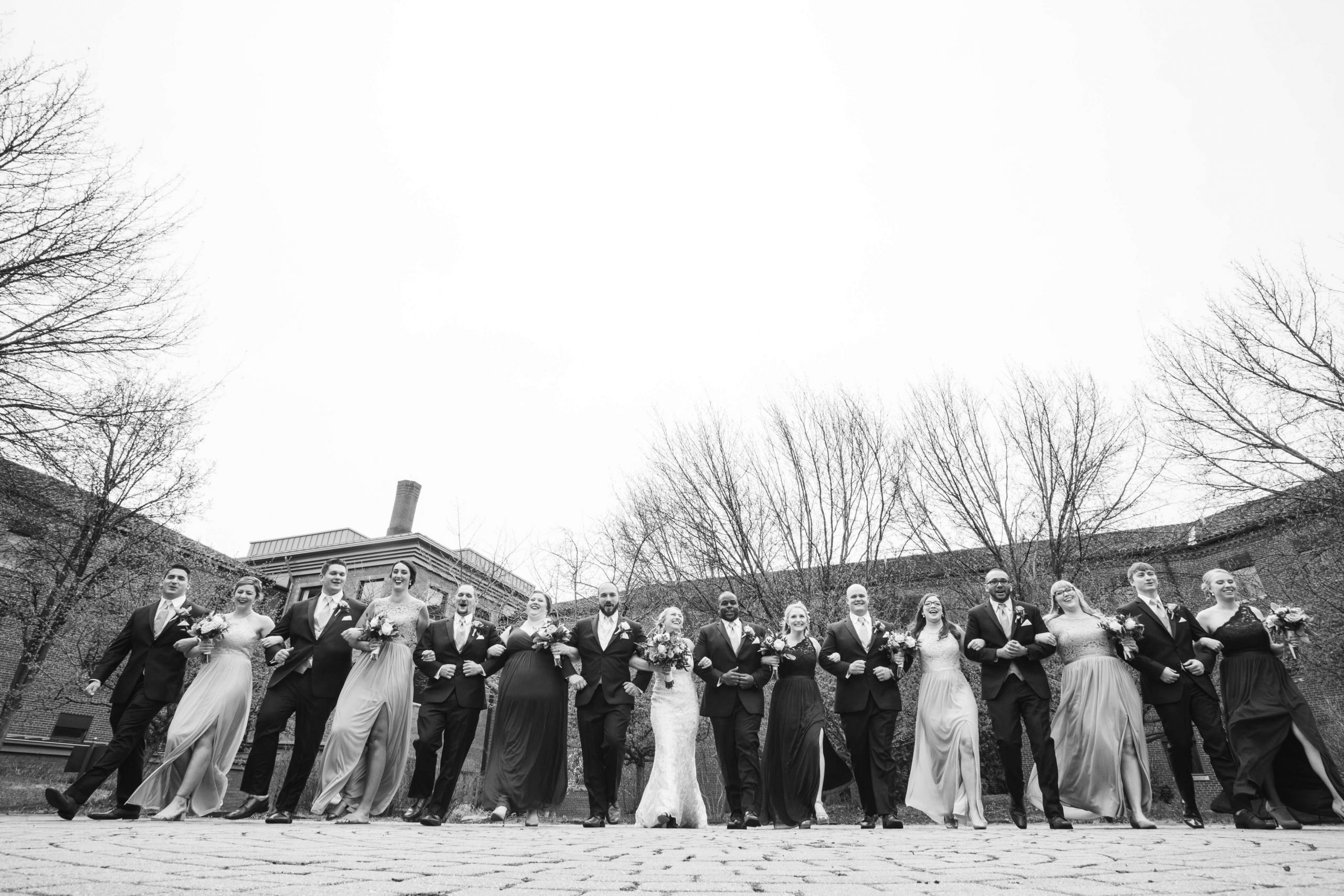 black and white portrait of bridal party