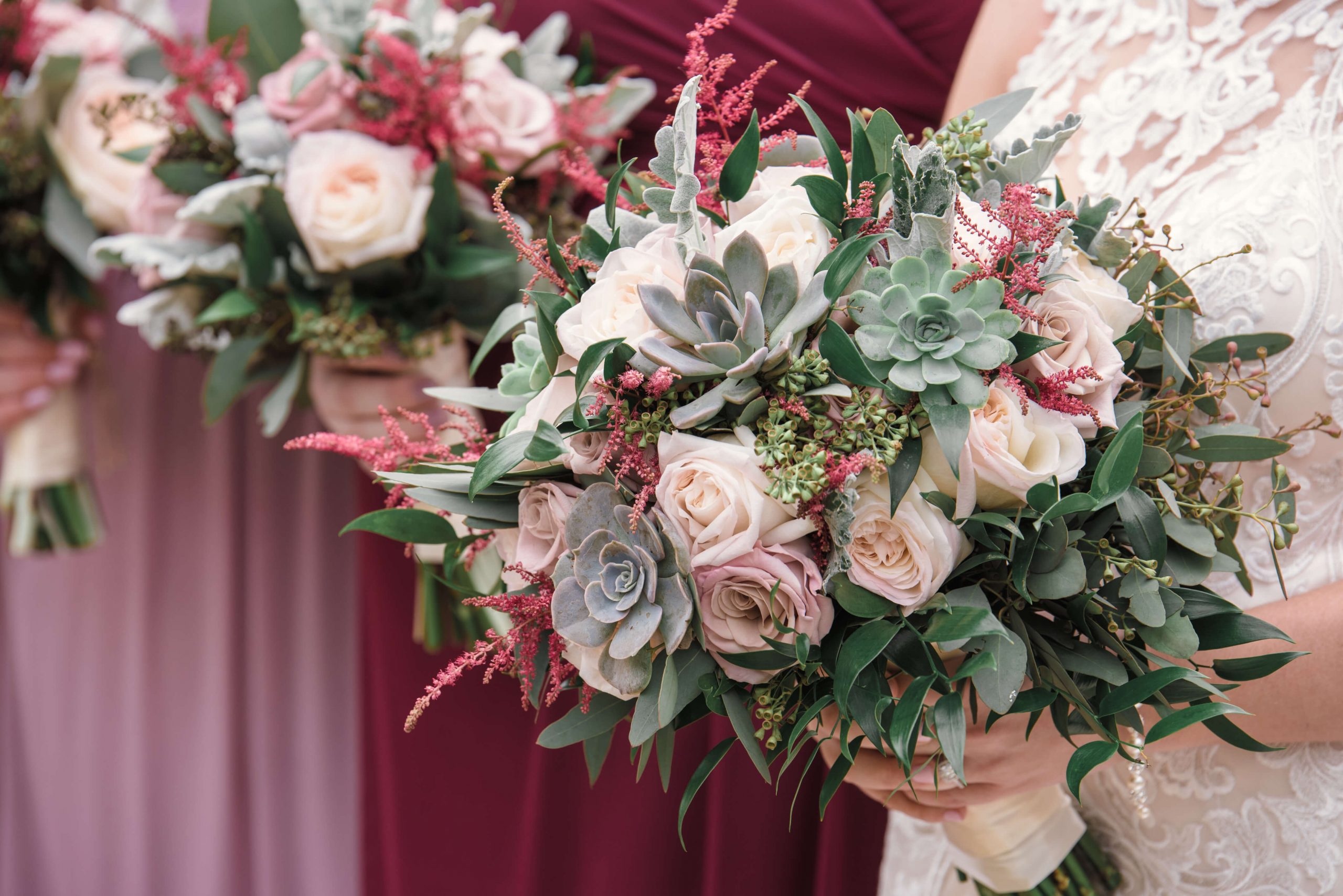 pink and maroon bridal bouquet