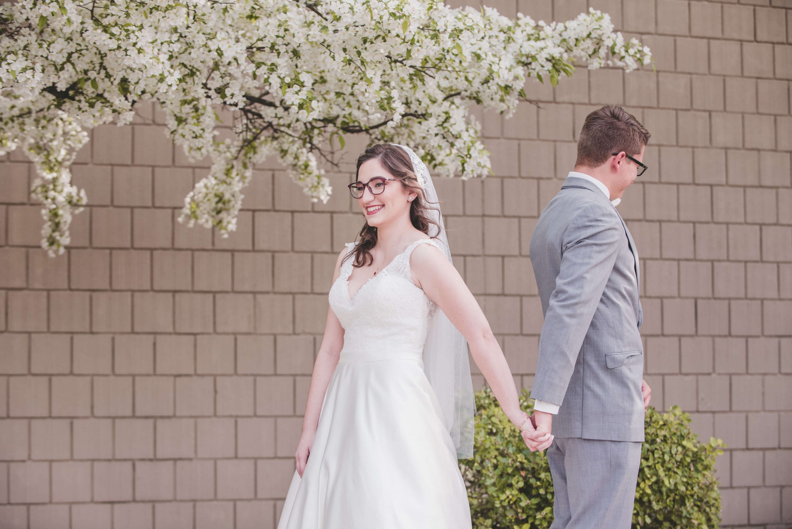 bride and groom first look