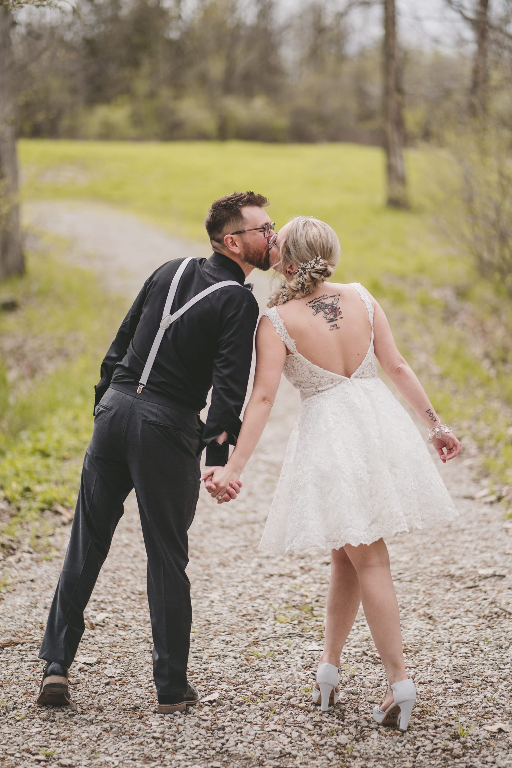 bride and groom kissing