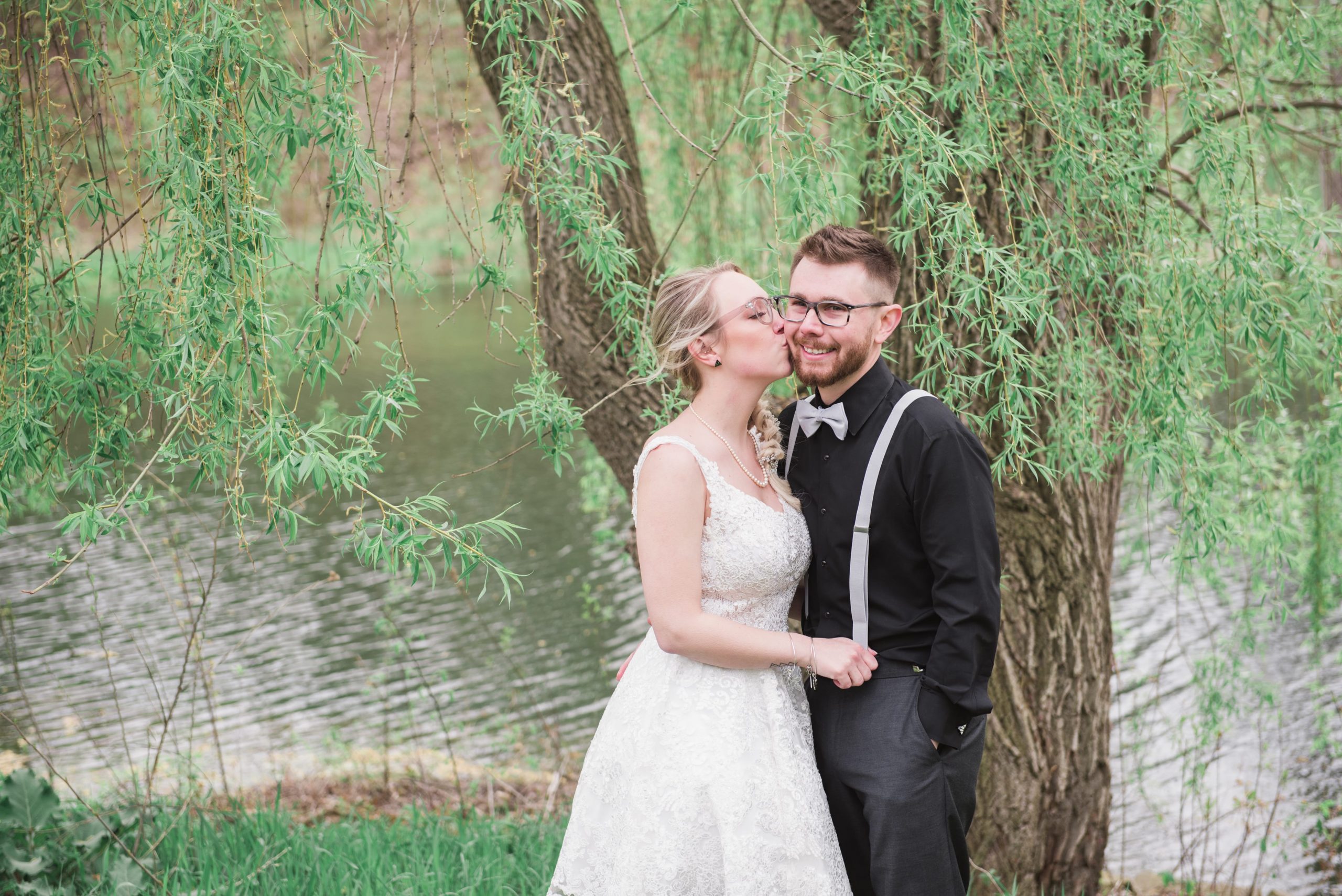 bride and groom kissing