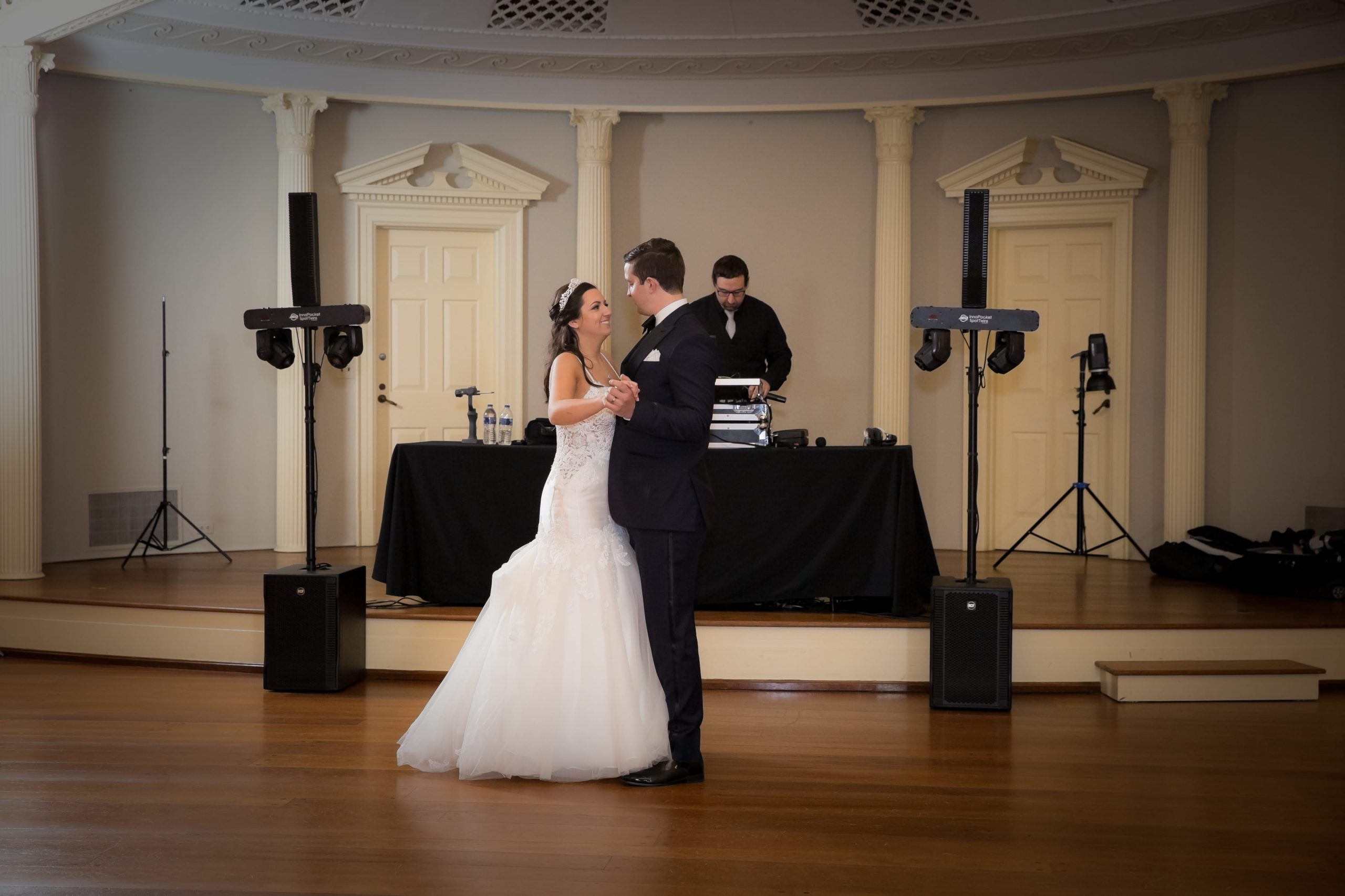 bride and groom dancing