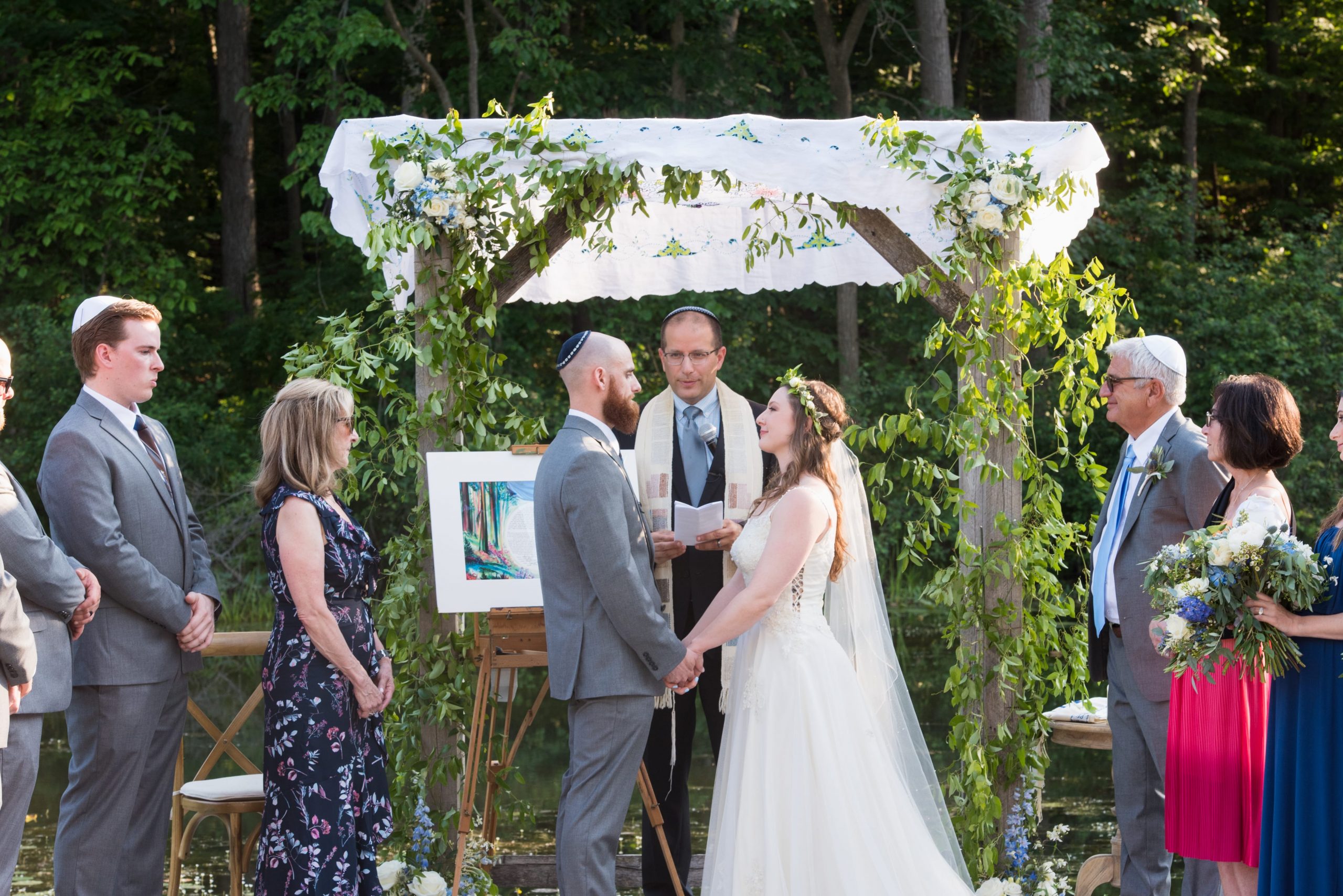 bride and groom at alter at wedding ceremony