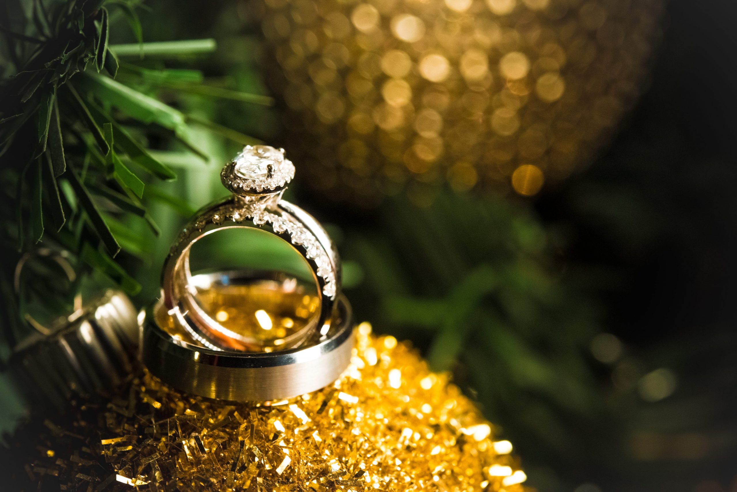 wedding rings in a Christmas tree