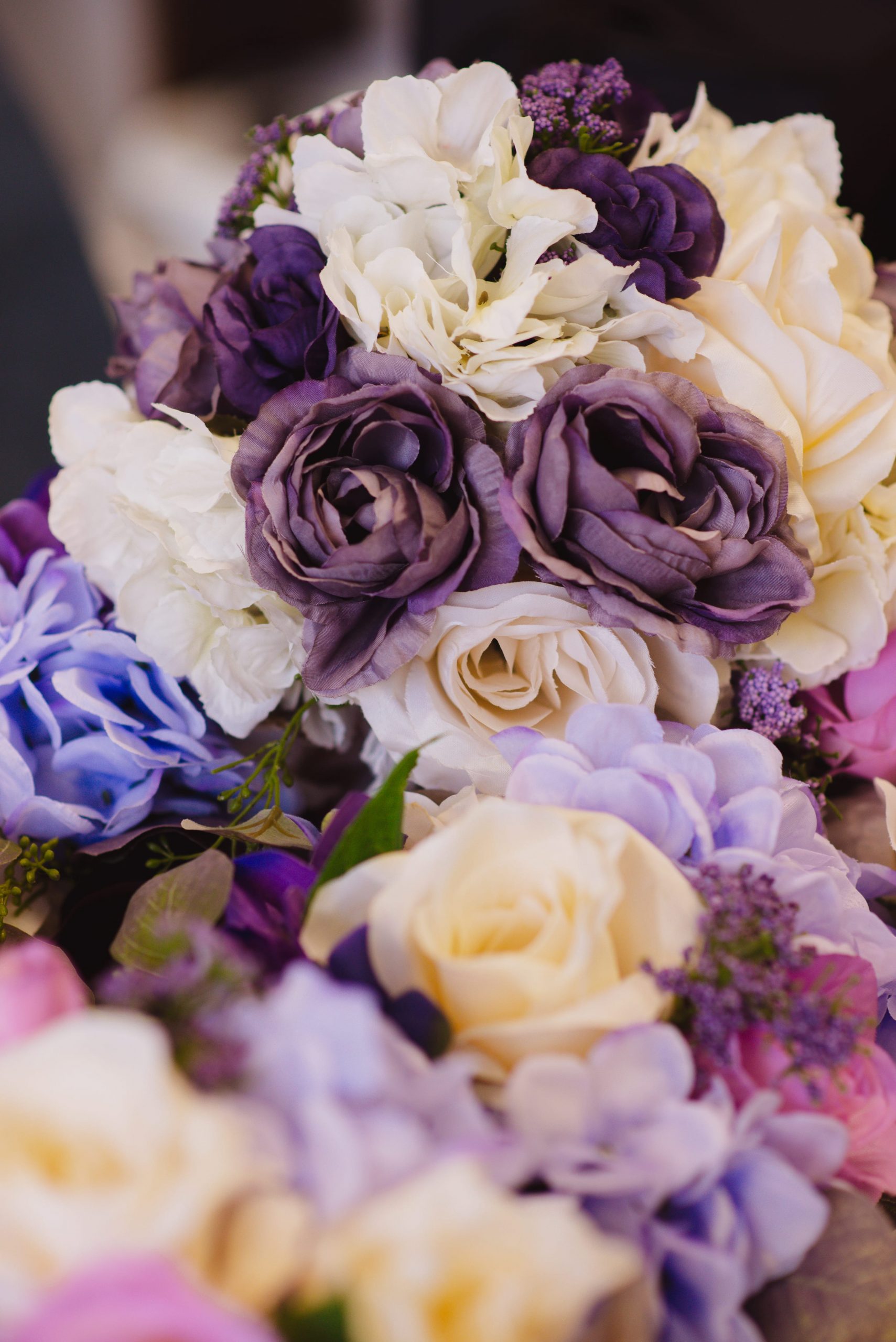 white & purple bridal bouquets