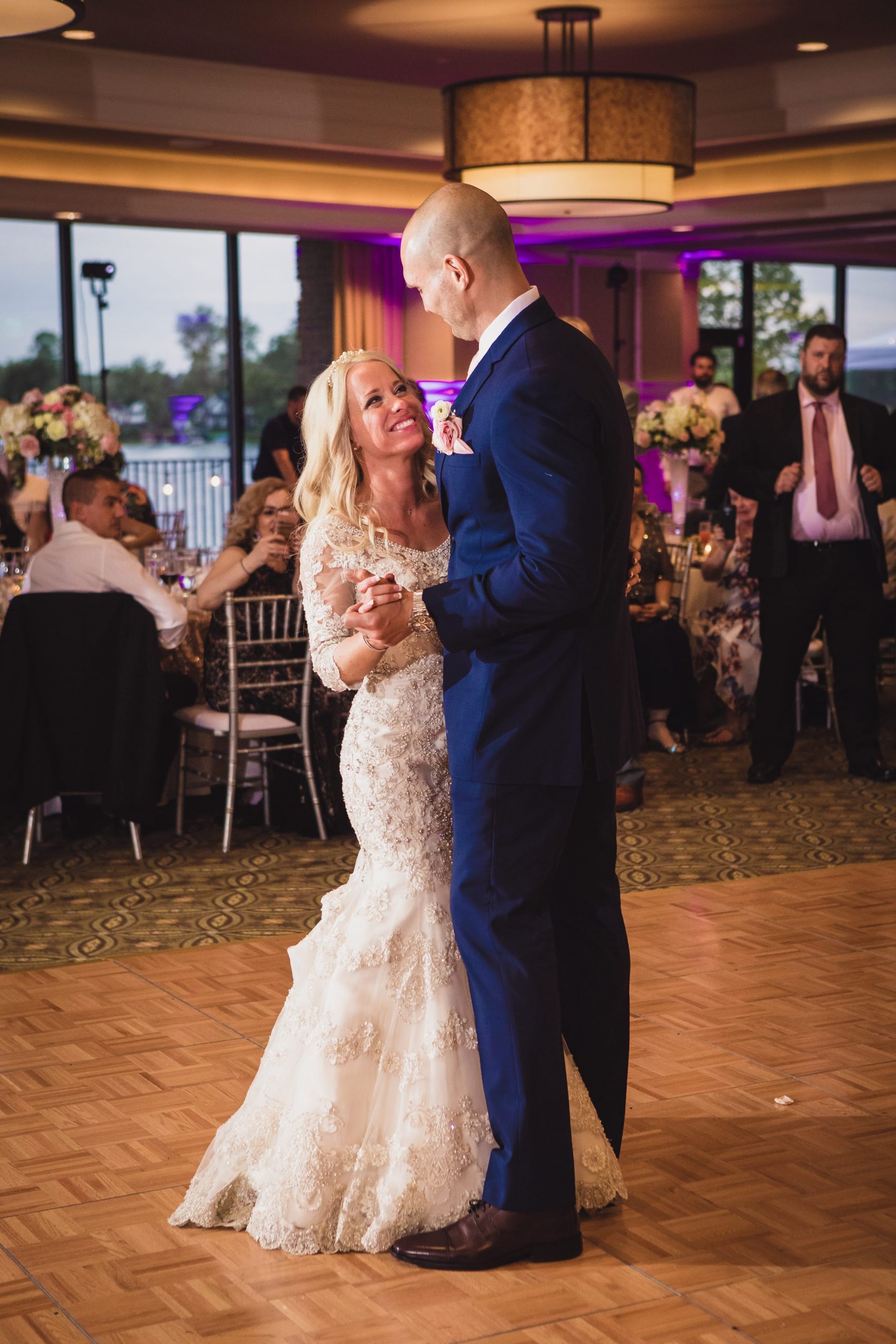 bride looking at groom during first dance