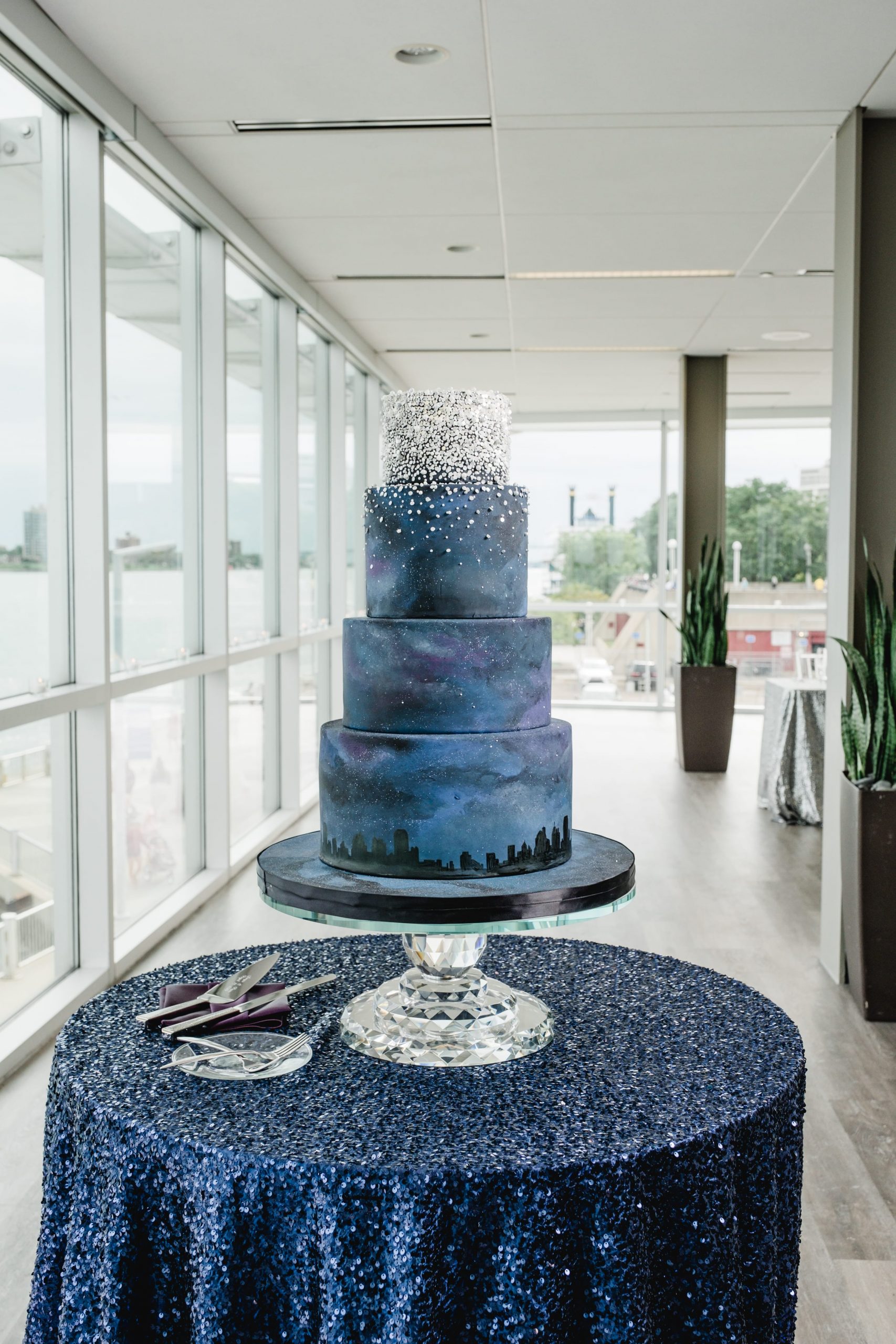 blue starry galaxy wedding cake