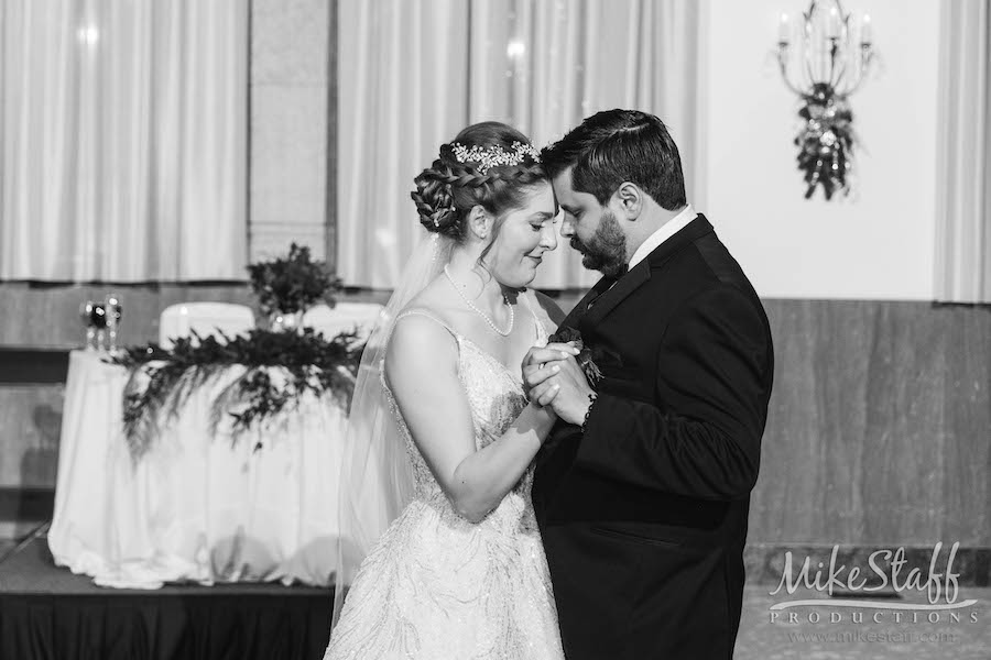 black and white bride and groom first dance