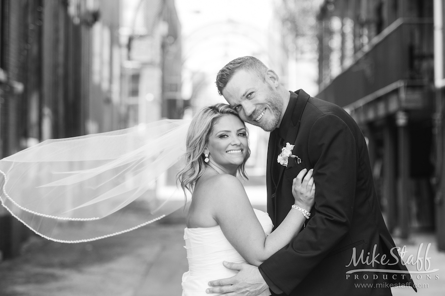 black and white bride and groom portrait