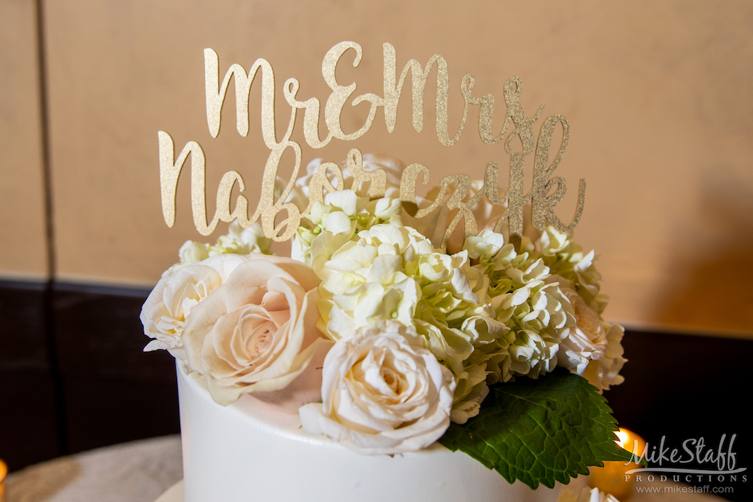 blush and gold wedding cake topper