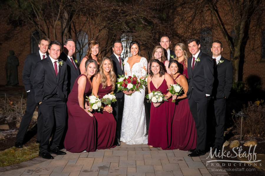 bridal party wearing maroon