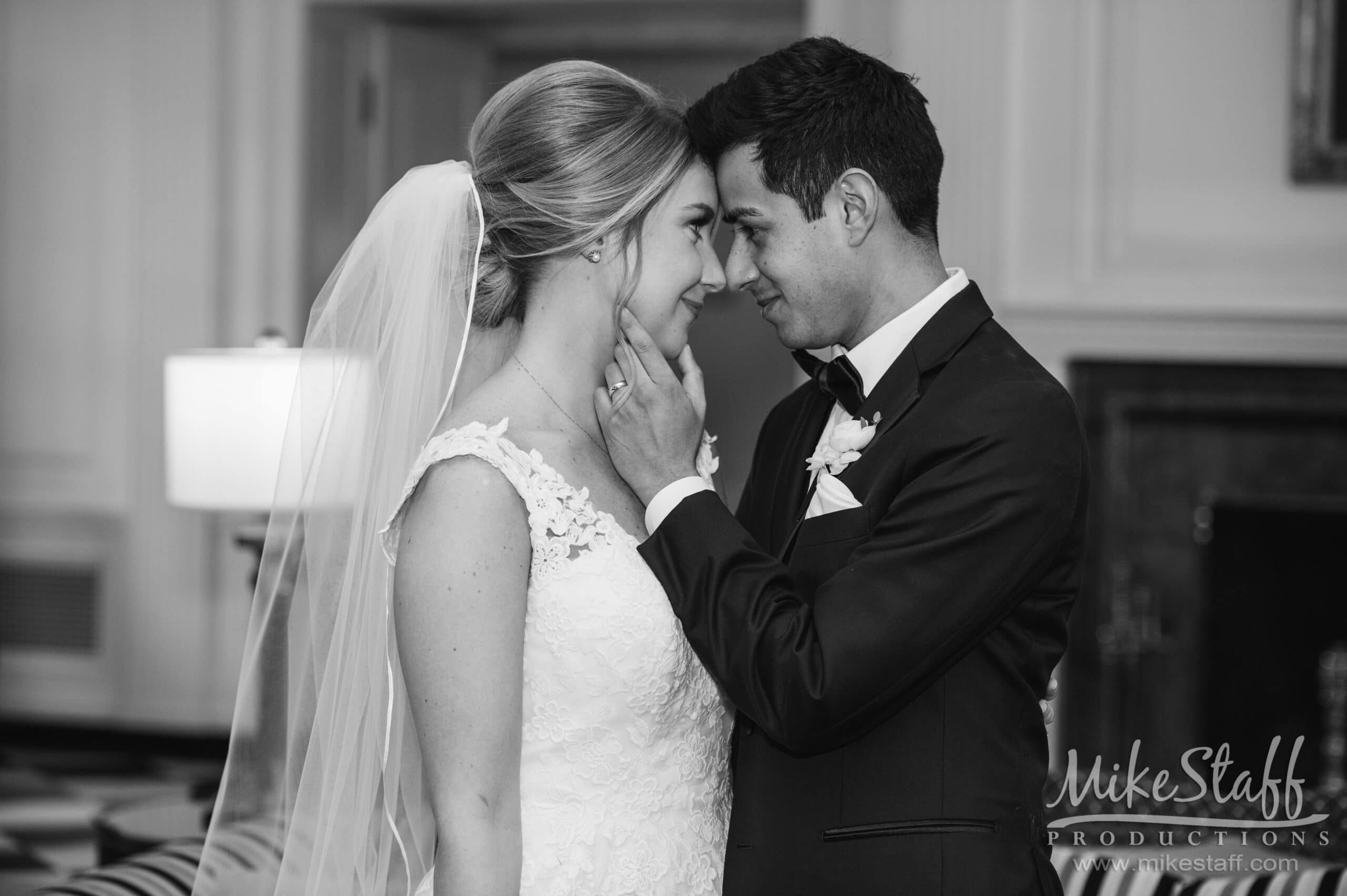 bride and groom black and white