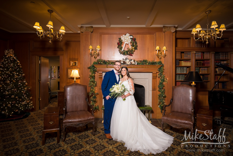 bride and groom christmas mantel