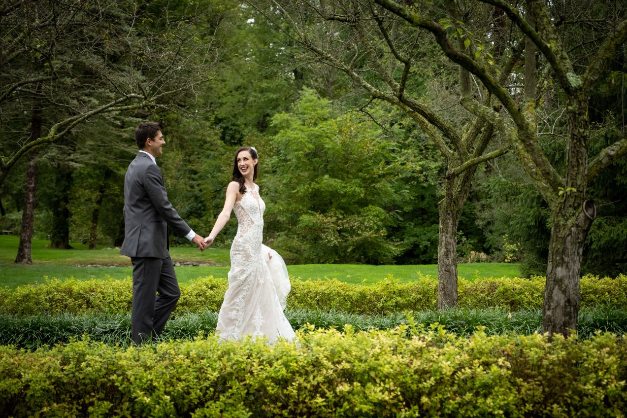 bride and groom walking