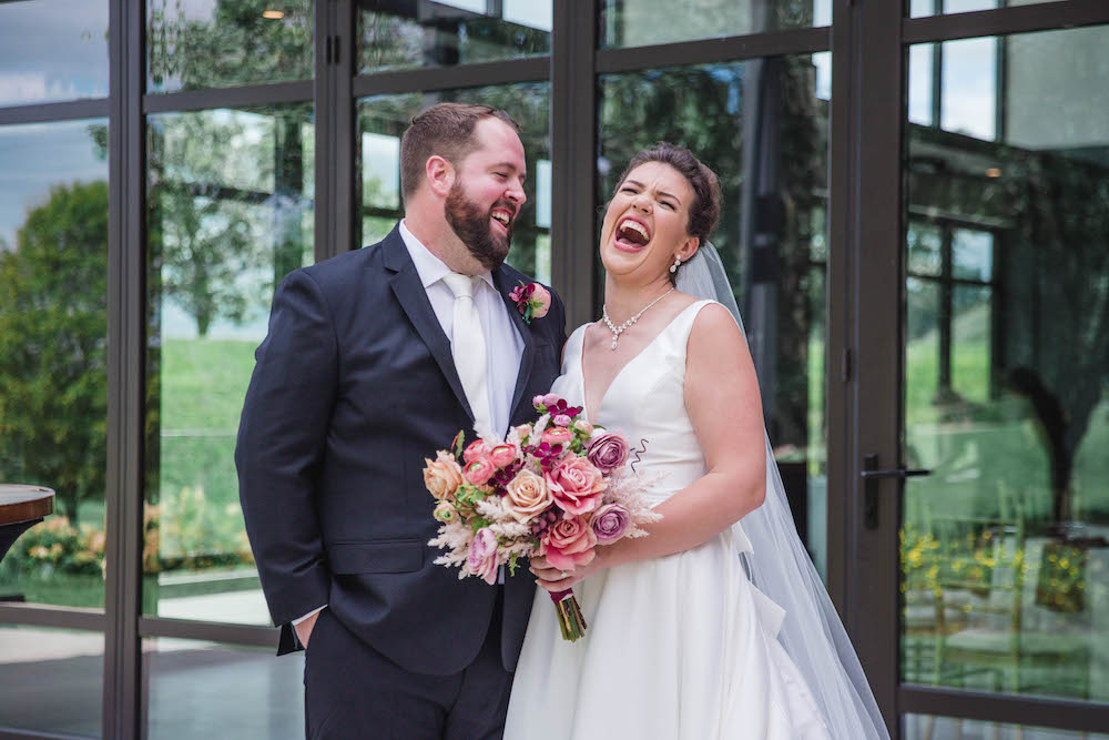 Detroit Wedding Photography trends at Marriott Eagle Crest_bride and groom laughing