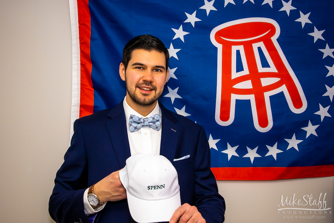 groom with barstool flag