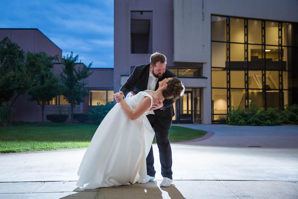 Marriott Eagle Crest Wedding Photography_bride and groom dipping outside at night