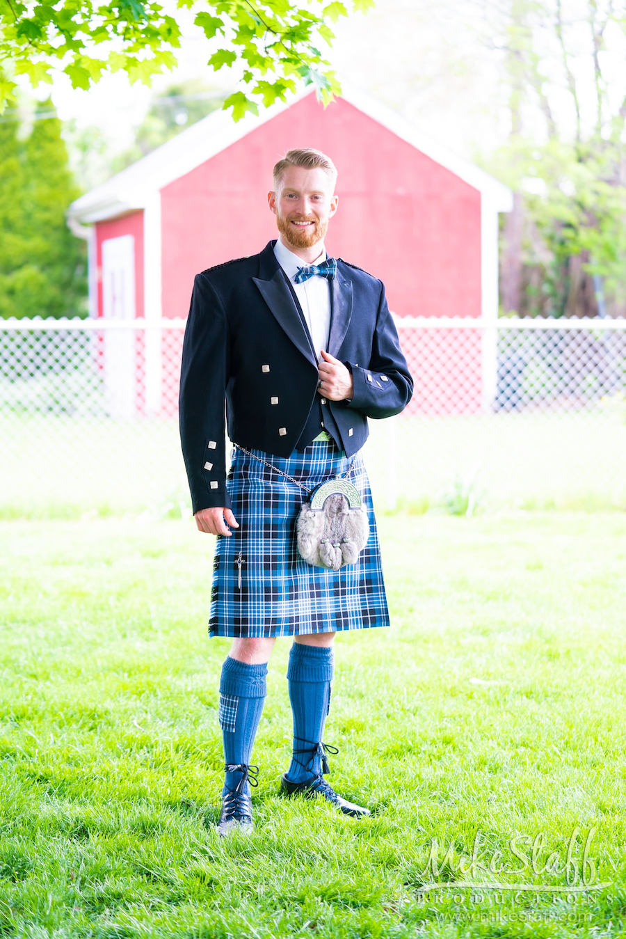 groom garret in kilt outdoors