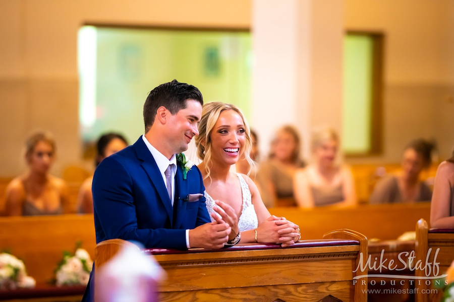 bride and groom during church ceremony