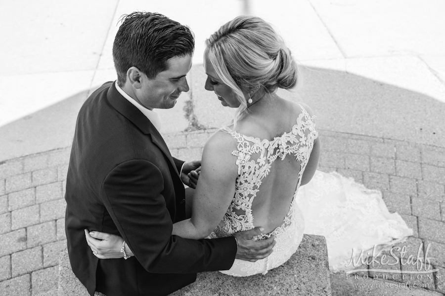 bride and groom black and white image