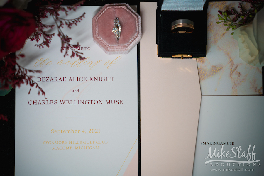 dezarae and charles wedding rings and invitation